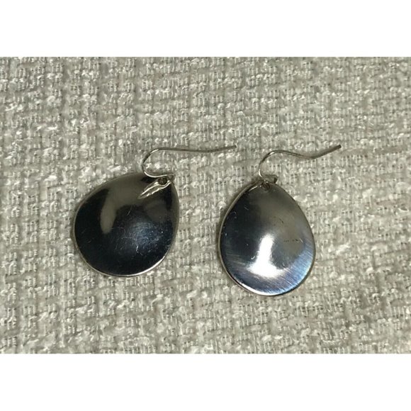 Two Pair of Silver Tone Earrings-One Pair Twisted Rope Hoops-One pair Oval Discs - Picture 2 of 8